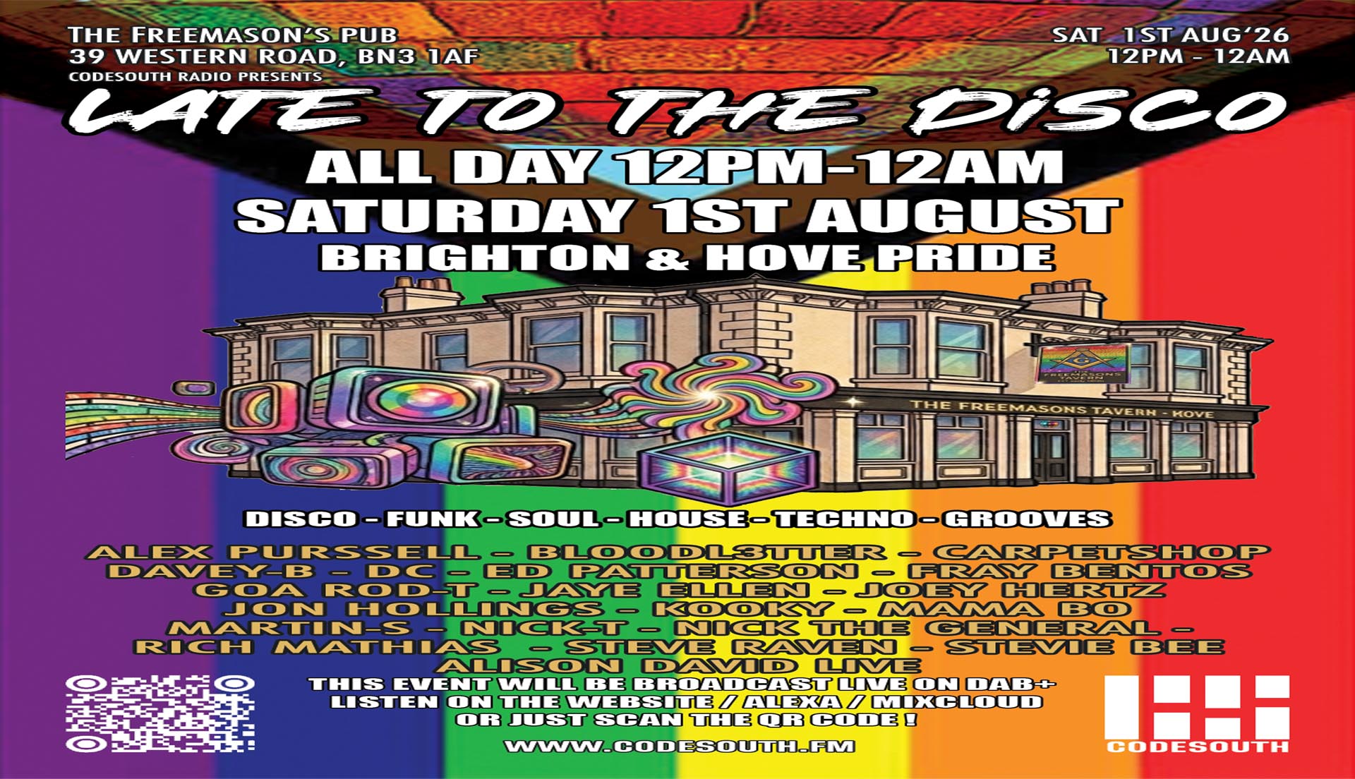 Codesouth presents Brighton & Hove Pride All Dayer Late To The Disco